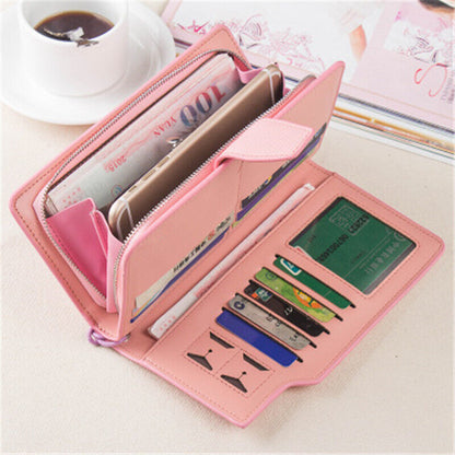 Women's Wallet Female Clutch Purse Cash Clip Handbag Leather Long Zipper Clamps