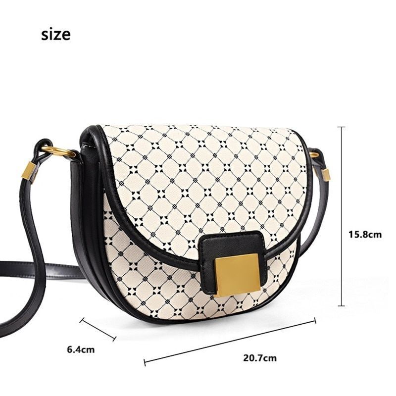 Geometric Print Saddle Bag Women Leather Shoulder Messenger Bags Handbags Purses