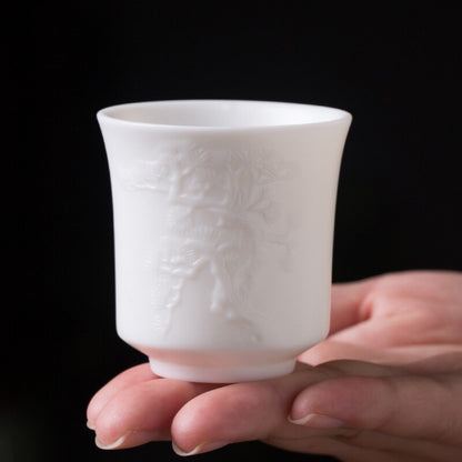 fat mutton jade porcelain tea cup handmade floral relief master cup boutique new