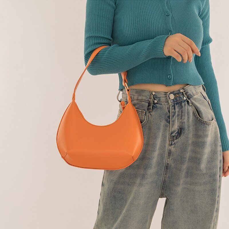 PU Leather Shoulder Bags Women Handbags Lady Sweet Half Moon Bags