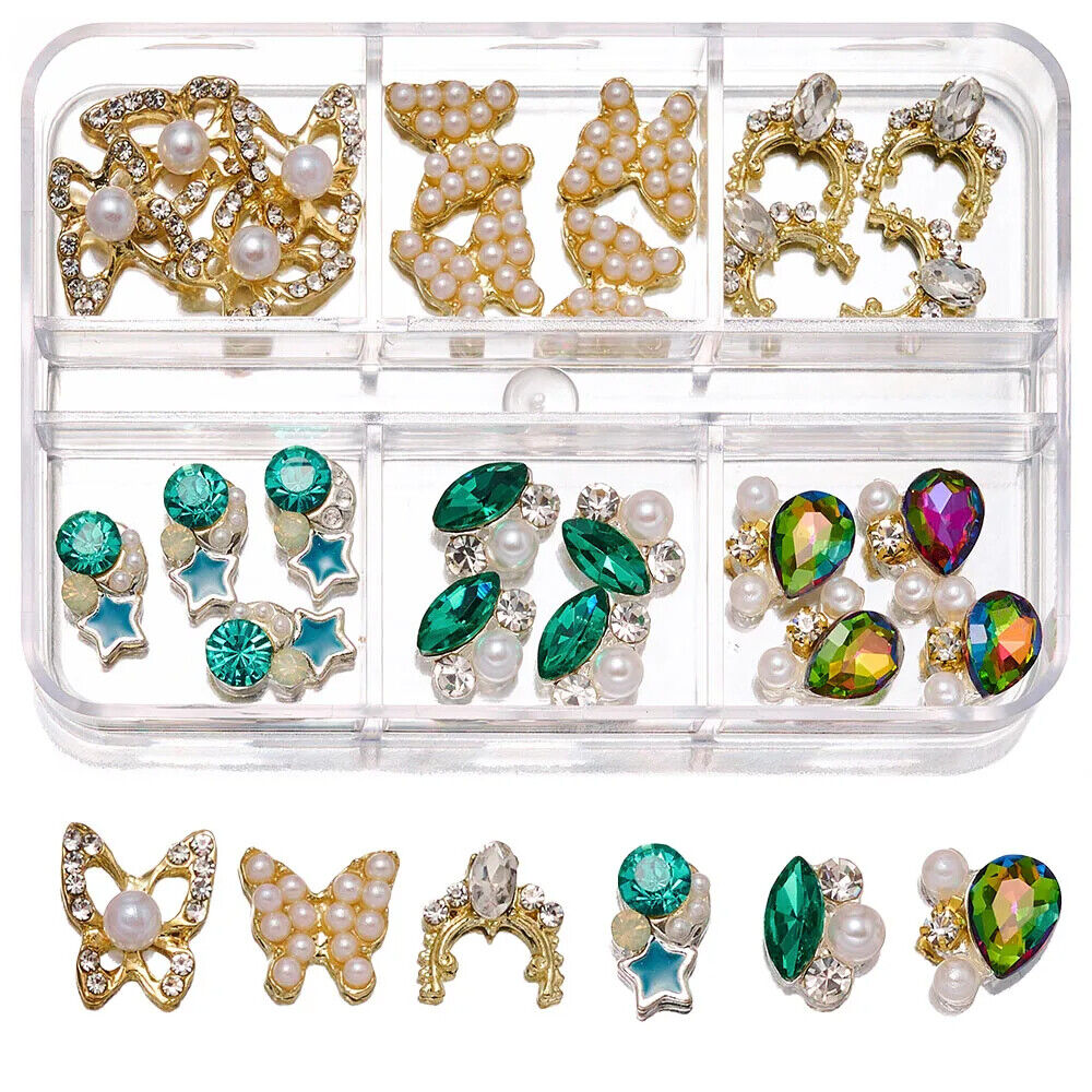 Nail Charms 30Pcs Boxed Luxury Shiny Planet Alloy 3D Art Rhinestones Bling Decor