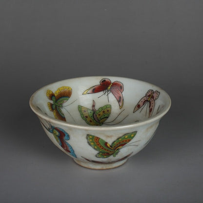 Chinese Famille Rose Porcelain Qing Tongzhi Butterfly Design Teacup Cup 3.5 Inch