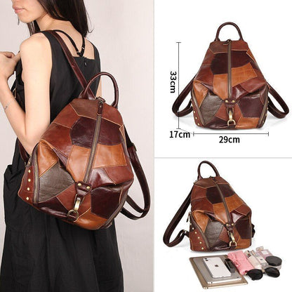Women Backpack Vintage Cow Genuine Leather Large Soft School Bags Polyester 1 PC