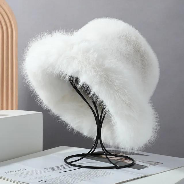 Womens Real Rabbit/Rex Fur Hat Bowler Hat Warm Beanie W Fox Fur Brim