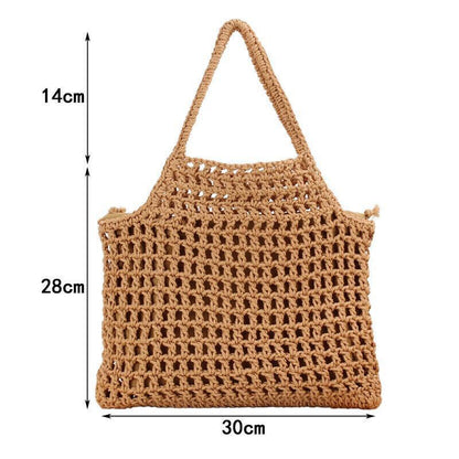 Summer New Mesh Cotton Shopping Bag Hollow Women Beach Straw Bag