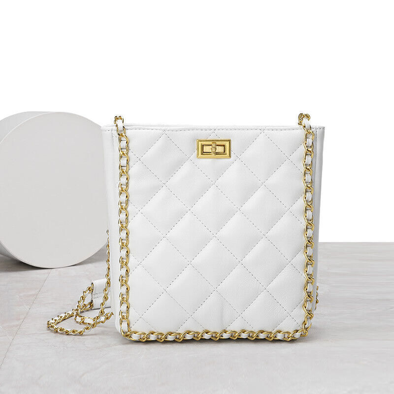 Small Quilted Sheepskin Leather Shoulder Bag Tote Chain Strap Handbag Fashion
