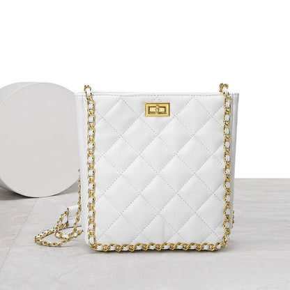 Small Quilted Sheepskin Leather Shoulder Bag Tote Chain Strap Handbag Fashion