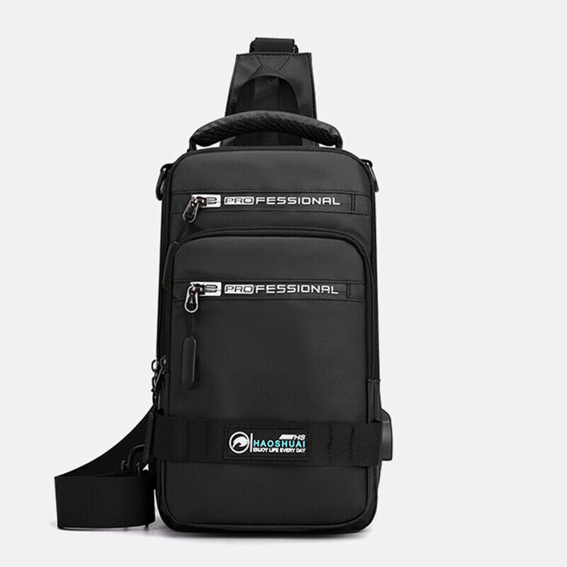Fashion Nylon Backpack Men Cross body Chest Bags with USB Charging Port Rucksack