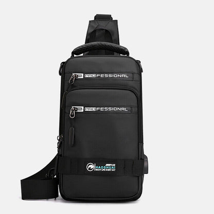 Fashion Nylon Backpack Men Cross body Chest Bags with USB Charging Port Rucksack