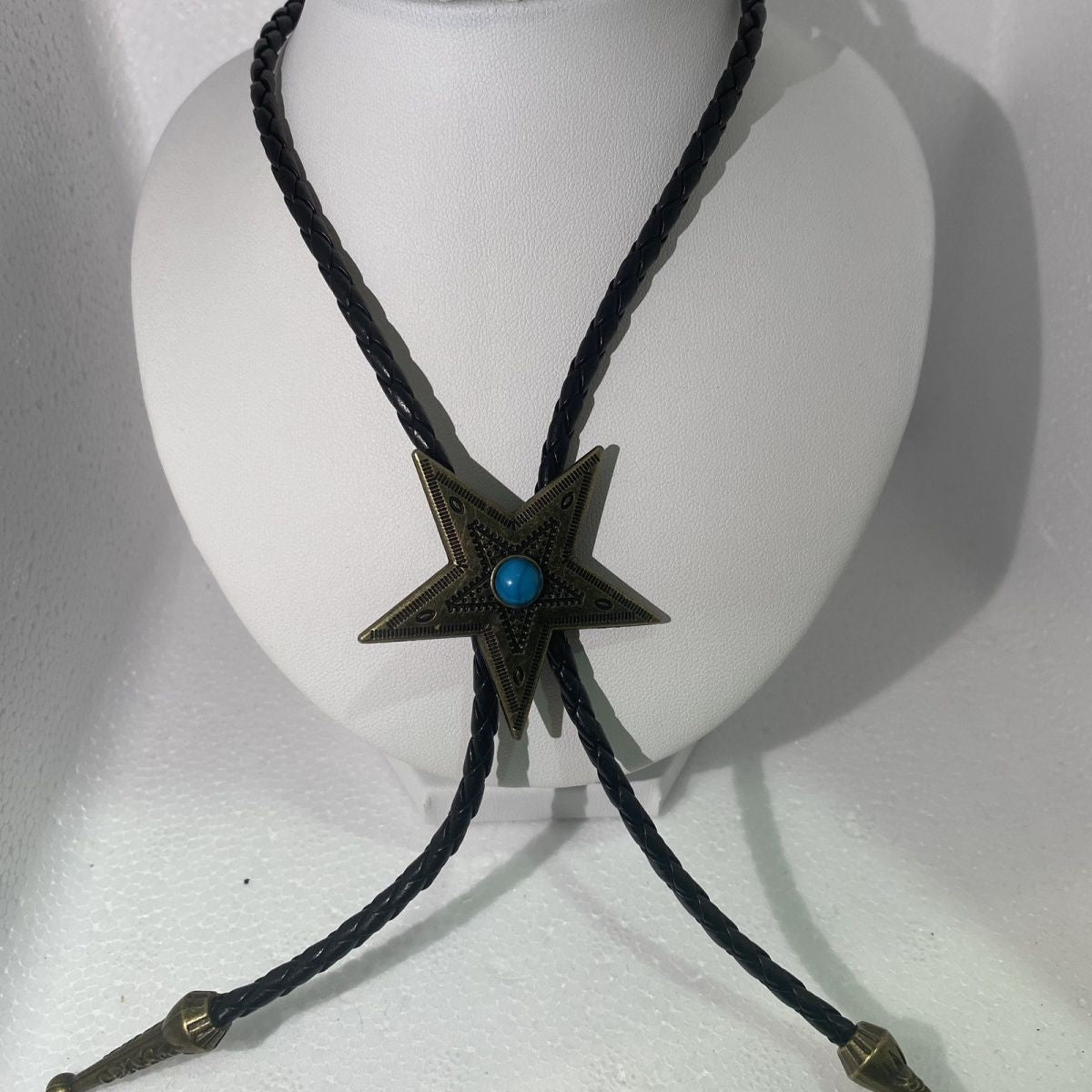 Ethnic Star Necklace Black Braided Leather Retro Star Unisex Jewelry