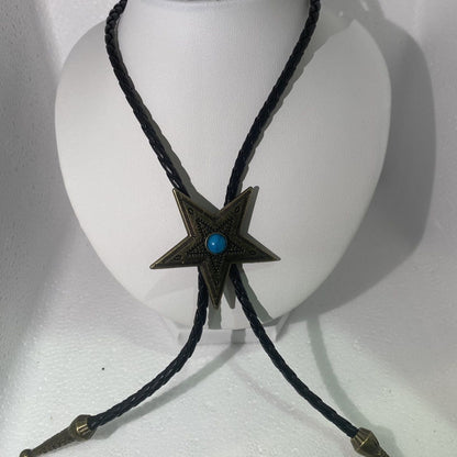 Ethnic Star Necklace Black Braided Leather Retro Star Unisex Jewelry