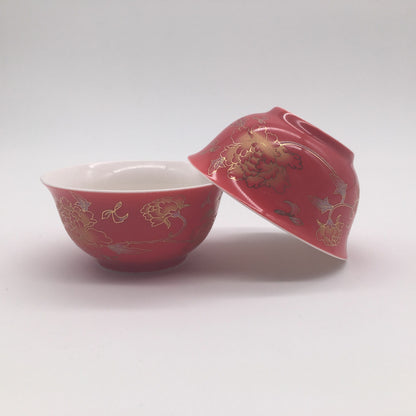 2pcs/lot Tea Cup Chinese Porcelain Kungfu Tea Cup Red Flower Wedding Toast 45ml