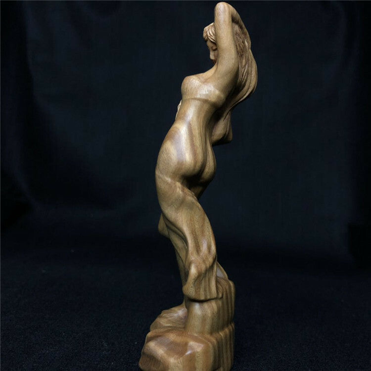 Natural Sandalwood Carved Slim Girl Statue Wood Figure Art Model Sculpture Decor