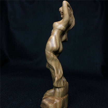Natural Sandalwood Carved Slim Girl Statue Wood Figure Art Model Sculpture Decor
