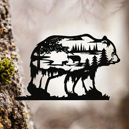 Metal Wall Art Decoration Forest Bear Silhouette Sculpture Ornament Rustic Cabin