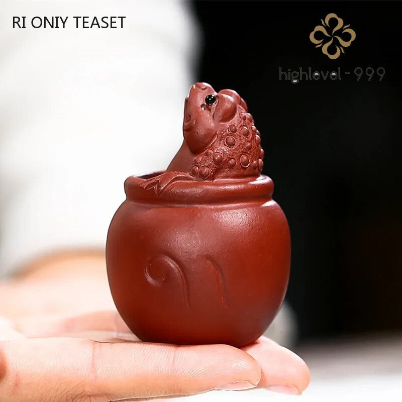 Yixing Sculpture Purple Clay Tea Pet Ornaments LuckGolden Toad Statue Tea