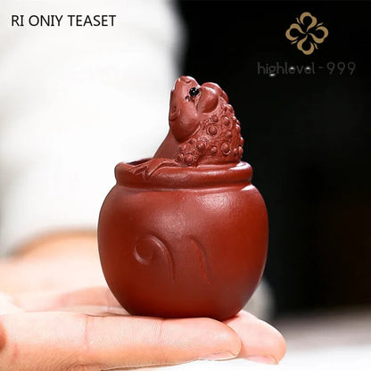 Yixing Sculpture Purple Clay Tea Pet Ornaments LuckGolden Toad Statue Tea