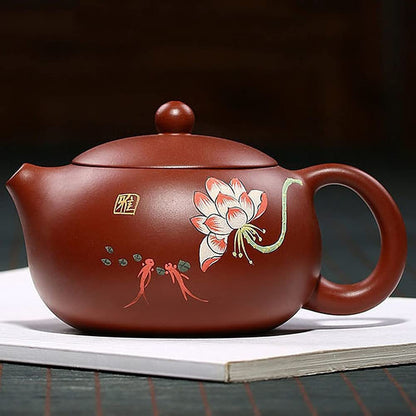260ml Chinese Purple Clay Xishi Teapot Handmade Pattern Kung Fu Tea Set Decor