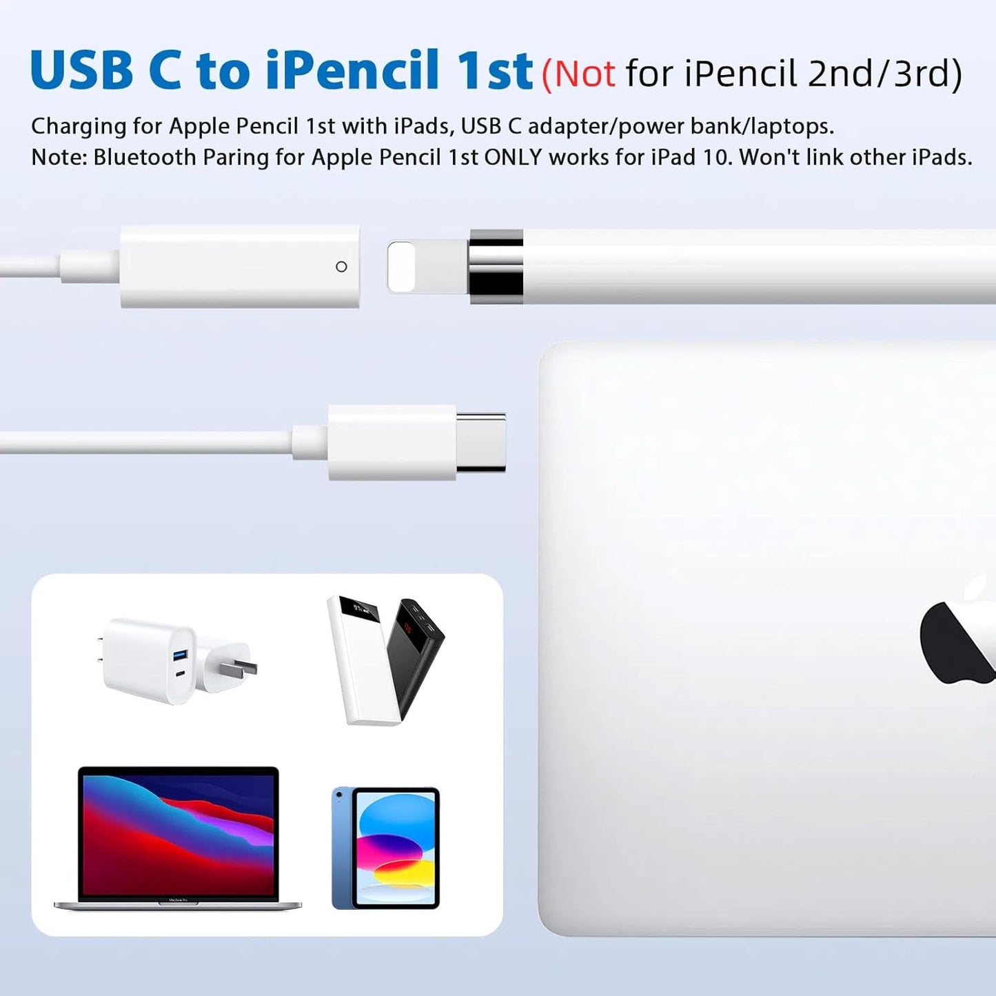 USB-C Pencil 1ST Generation Adapter 3FT Charging Cable for Apple Pencil Pen Lot