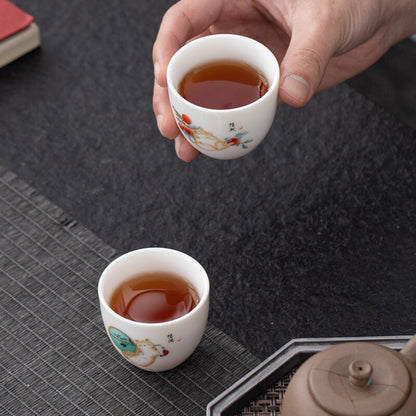 One Cup Fat Mutton Jade Porcelain Tea Cup Love Cat Print Kungfu Tea Cup 70ml New