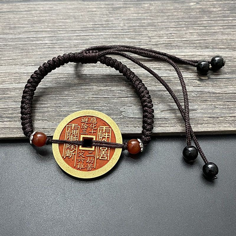 True Martial Emperor Shan Gui Flower Coin Bracelet Brass Red String Anklet