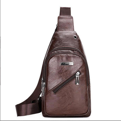 Leather Sling Bag for Men Chest Shoulder Crossbody Hiking Backpack Daypack Gifts