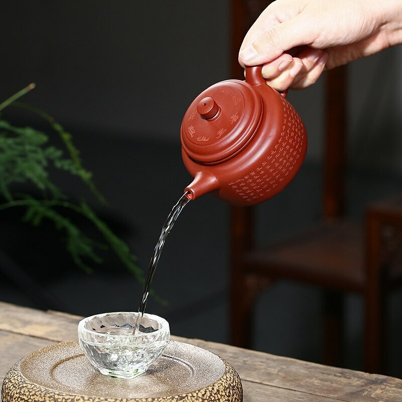 240ml Handmade Purple Clay Heart Sutra Pattern Teapot Dahongpao Buddhist Tea Set