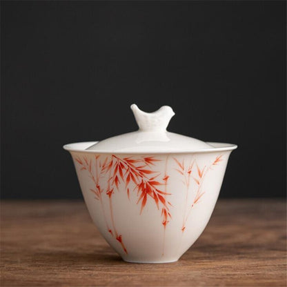150ML Ceramic Tea Gaiwan Teacup Handmade Tea Tureen White Porcelain Tea Cup