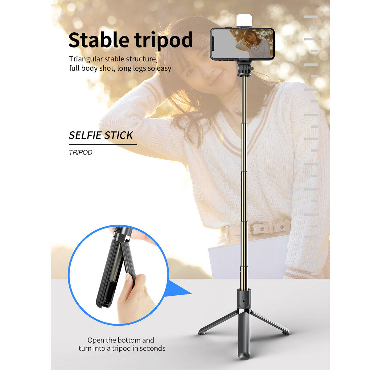 Selfie Stick Tripod & Bluetooth Remote - Thumbnail 3
