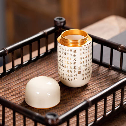 12.5cm Chinese Heart Sutra Tea Caddy Travel Portable Ceramic Tea Cans Sealed Jar