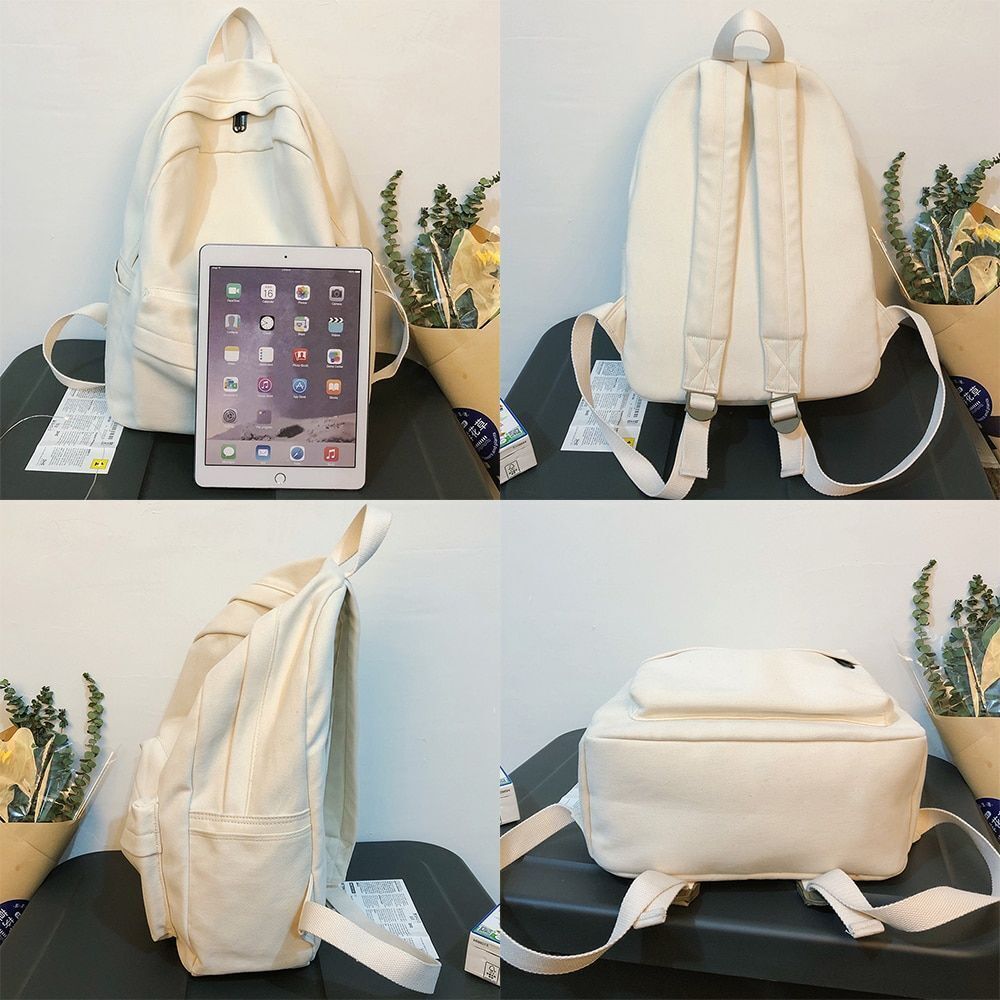Blue/White Solid Color Backpacks Cotton Canvas School Bags Softback 30*13*40 CM