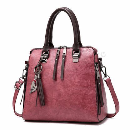 Womens Ladies Casual Retro Oil Leather Handbag Crossbody Bag Tote Shoulder Purse