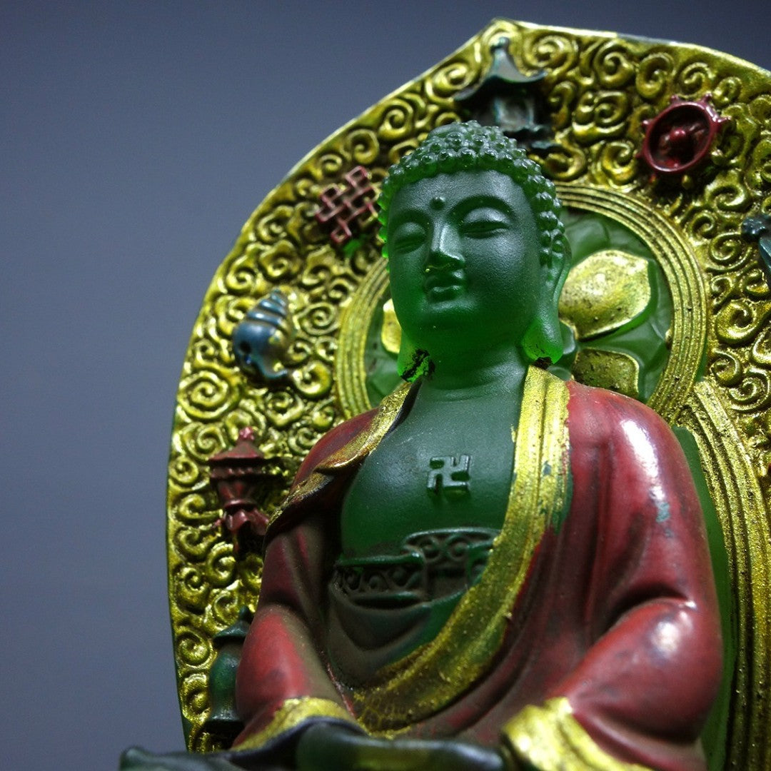 Vintage Old Liuli Buddha, Hand-Painted Gilded, Qianlong Mark, 13.5cm