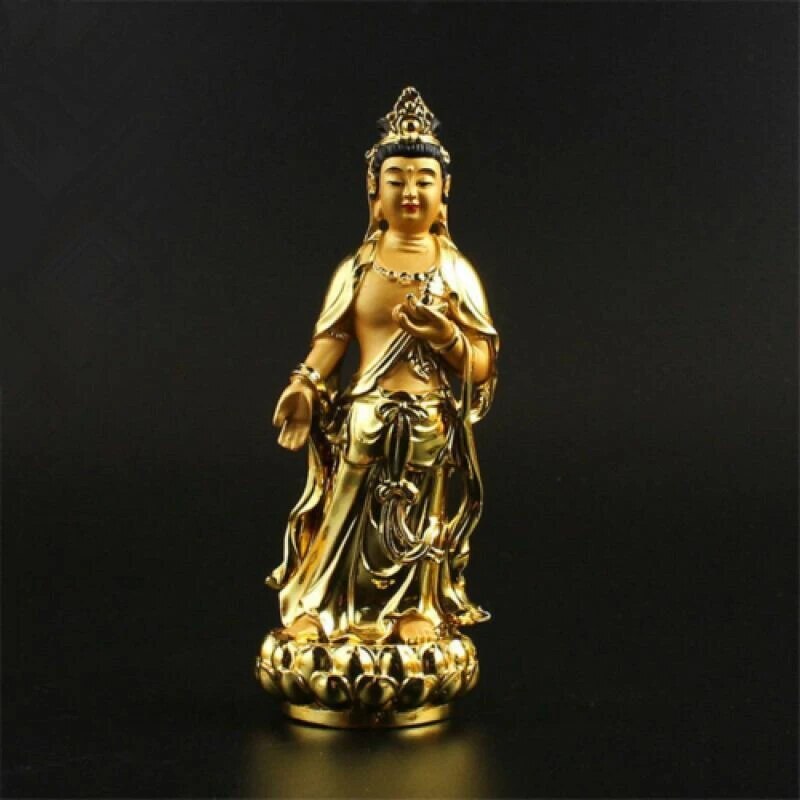 4.92 inch Tibetan Buddhist Resin Gold-Plated Hand-Made Candraprabha Statue