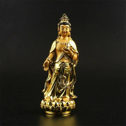 4.92 inch Tibetan Buddhist Resin Gold-Plated Hand-Made Candraprabha Statue
