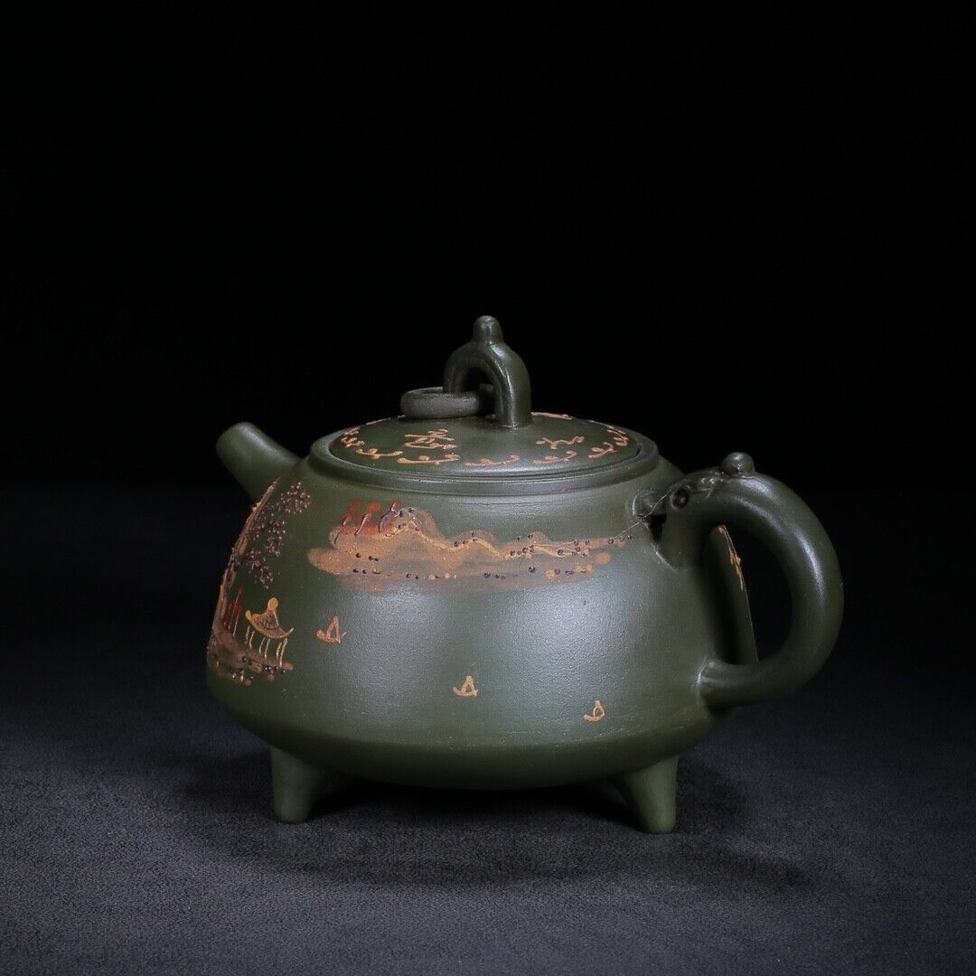 Chinese Yixing Zisha Clay Handmade Exquisite Teapot （环龙三足 底款：蒋蓉）