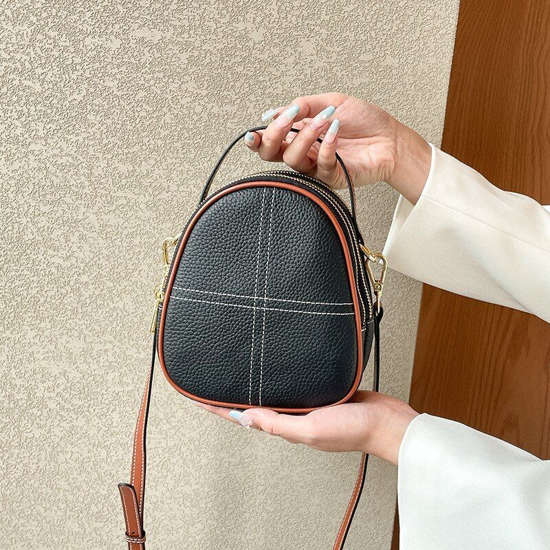 Genuine Leather Small Shoulder Bag Crossbody Handbag Shell Purse Polyester Blue