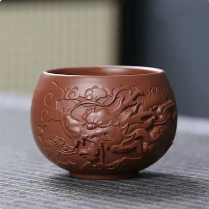 Chinese Hand Carving Purple Clay Teacup Tea Bowl Cup Traditional Zisha Tea Cup