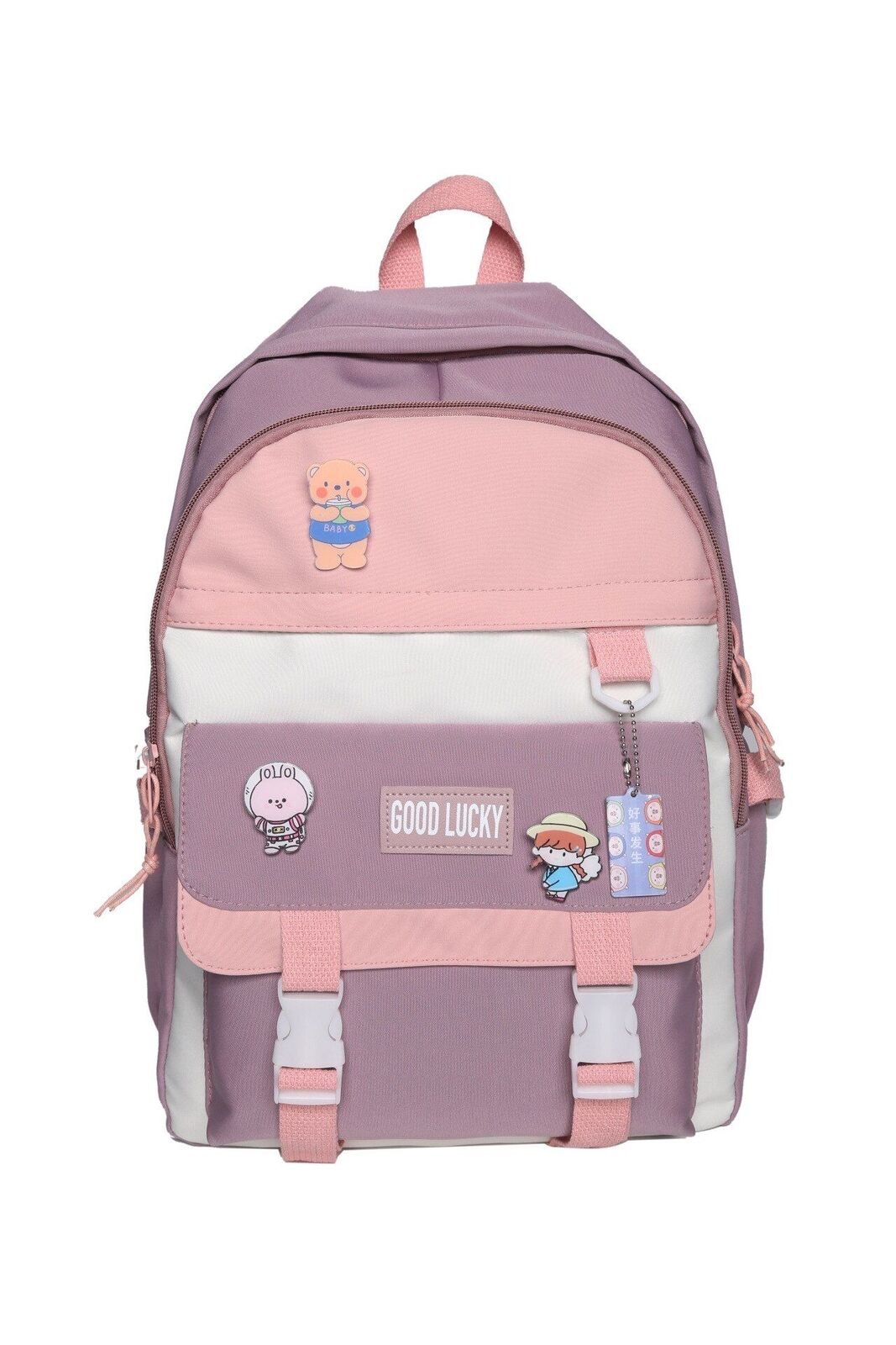 Polyester Oxford Backpack Travel Bag Waterproof Purse 30*12*42 CM Patchwork Pink