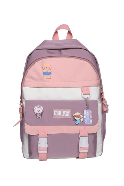 Polyester Oxford Backpack Travel Bag Waterproof Purse 30*12*42 CM Patchwork Pink