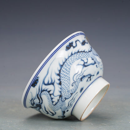4.3" Collection Chinese Yuan Blue-and-white Porcelain Animal Dragon Bowl
