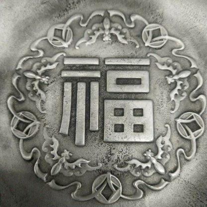 Old Chinese tibet silver handcarved fu word plate