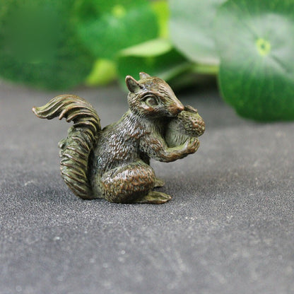 Copper Squirrel Small Figurine Animal Tea Pet Miniature Craft Gift Decoration