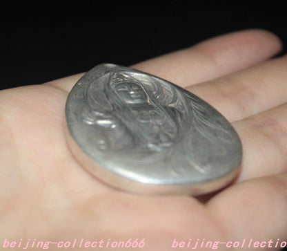 2"in Buddhism Temple Tibetan Silver Feng Shui Guanyin Exorcism Pendant Chinese