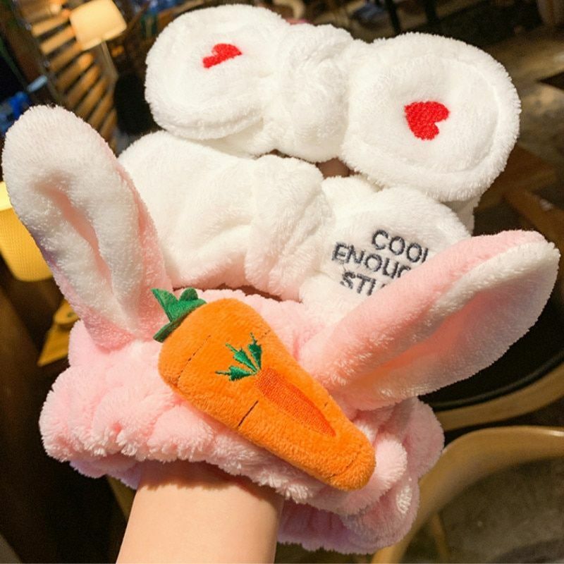 Hairbands Wash Face Women Soft Warm Coral Fleece Bow Animal Ear Hair Accessories