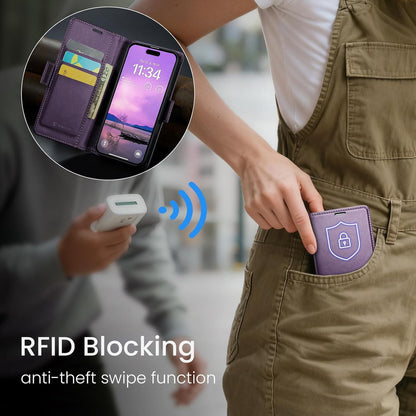 For Iphone 17 Case Wallet with RFID Blocking Card Holder, PU Leather Kickstand P