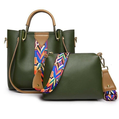 2Pc Set Women Leather Handbag And Purse Luxury Shoulder Messenger Crossbody Bag