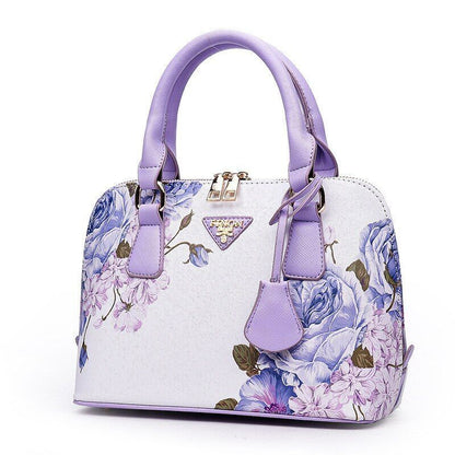Shell Bag Flower Printing Totes Shoulder Crossbody Bag Synthetic Leather Handbag