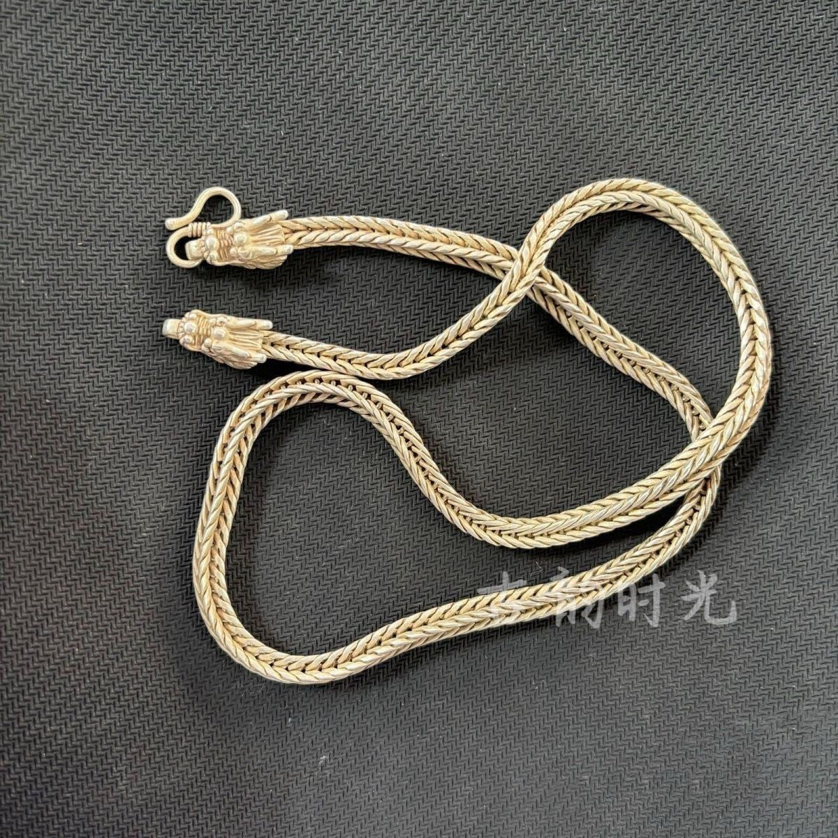 Vintage Copper Silver-Plated Double Dragon Necklace, Antique Collection
