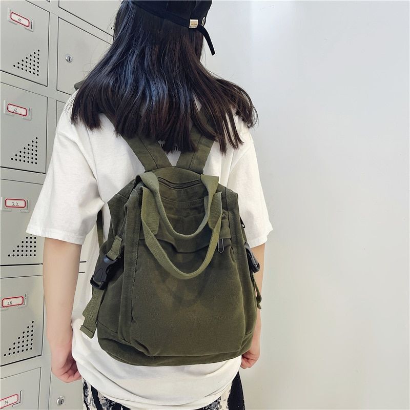School Bag Shoulders Large Khaki Backpack Fashion Canvas College Computer Bags